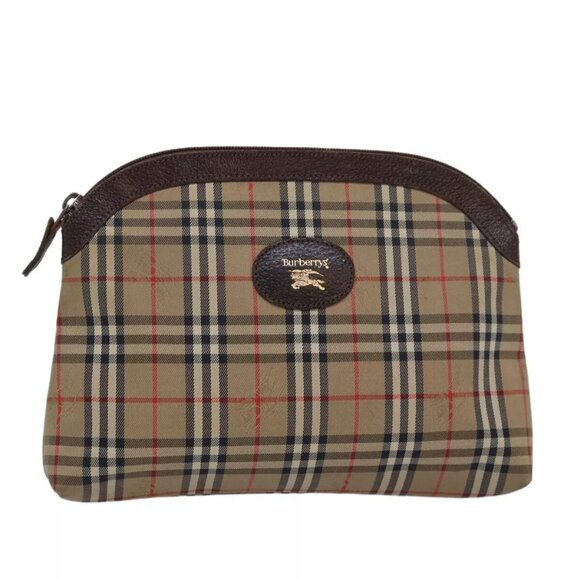 Burberrys Nova Check Pouch Canvas Beige Auth am6660 - Picture 1 of 15